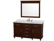 Wyndham Collection Berkeley 60 inch Single Bathroom Vanity in Dark Chestnut with White Carrera Marble Top with White Undermount Oval Sink and 44 inch Mirror