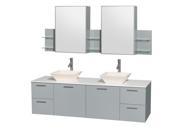 Wyndham Collection Amare 72 inch Double Bathroom Vanity in Dove Gray White Man Made Stone Countertop Pyra Bone Porcelain Sinks and Medicine Cabinet