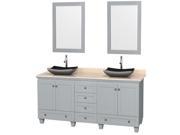Wyndham Collection Acclaim 72 inch Double Bathroom Vanity in Oyster Gray Ivory Marble Countertop Altair Black Granite Sinks and 24 inch Mirrors