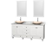 Wyndham Collection Acclaim 72 inch Double Bathroom Vanity in White White Carrera Marble Countertop Arista Ivory Marble Sinks and 24 inch Mirrors