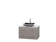 Wyndham Collection Centra 36 inch Single Bathroom Vanity in Gray Oak White Man Made Stone Countertop Altair Black Granite Sink and No Mirror