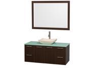 Wyndham Collection Amare 48 inch Single Bathroom Vanity in Espresso with Green Glass Top with Ivory Marble Sink and 46 inch Mirror