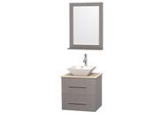 Wyndham Collection Centra 24 inch Single Bathroom Vanity in Gray Oak Ivory Marble Countertop Pyra White Porcelain Sink and 24 inch Mirror