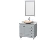 Wyndham Collection Acclaim 36 inch Single Bathroom Vanity in Oyster Gray White Carrera Marble Countertop Arista Ivory Marble Sink and 24 inch Mirror