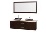 Wyndham Collection Centra 72 inch Double Bathroom Vanity in Espresso Ivory Marble Countertop Altair Black Granite Sinks and 70 inch Mirror