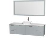 Wyndham Collection Amare 72 inch Single Bathroom Vanity in Dove Gray White Man Made Stone Countertop Pyra White Porcelain Sink and 70 inch Mirror