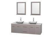 Wyndham Collection Centra 72 inch Double Bathroom Vanity in Gray Oak White Man Made Stone Countertop Avalon White Carrera Marble Sinks and 24 inch Mirrors