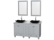 Wyndham Collection Acclaim 60 inch Double Bathroom Vanity in Oyster Gray White Carrera Marble Countertop Arista Black Granite Sinks and 24 inch Mirrors