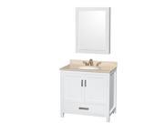 Wyndham Collection Sheffield 36 inch Single Bathroom Vanity in White Ivory Marble Countertop Undermount Oval Sink and Medicine Cabinet