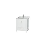 Wyndham Collection Sheffield 30 inch Single Bathroom Vanity in White White Carrera Marble Countertop Undermount Square Sink and No Mirror