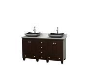 Wyndham Collection Acclaim 60 inch Double Bathroom Vanity in Espresso White Carrera Marble Countertop Altair Black Granite Sinks and No Mirrors