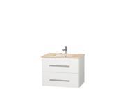 Wyndham Collection Centra 30 inch Single Bathroom Vanity in Matte White Ivory Marble Countertop Undermount Square Sink and No Mirror