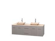 Wyndham Collection Centra 72 inch Double Bathroom Vanity in Gray Oak Ivory Marble Countertop Avalon Ivory Marble Sinks and No Mirror