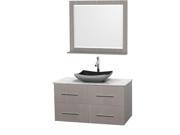 Wyndham Collection Centra 42 inch Single Bathroom Vanity in Gray Oak White Carrera Marble Countertop Altair Black Granite Sink and 36 inch Mirror