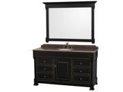 Wyndham Collection Andover 60 inch Single Bathroom Vanity in Black Imperial Brown Granite Countertop Undermount Oval Sink and 56 inch Mirror