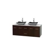 Wyndham Collection Centra 60 inch Double Bathroom Vanity in Espresso White Man Made Stone Countertop Altair Black Granite Sinks and No Mirror