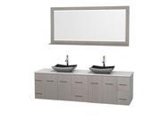 Wyndham Collection Centra 80 inch Double Bathroom Vanity in Gray Oak White Man Made Stone Countertop Altair Black Granite Sinks and 70 inch Mirror
