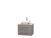 Wyndham Collection Centra 30 inch Single Bathroom Vanity in Gray Oak Ivory Marble Countertop Pyra White Porcelain Sink and No Mirror