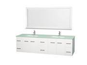 Wyndham Collection Centra 80 inch Double Bathroom Vanity in Matte White Green Glass Countertop Undermount Square Sink and 70 inch Mirror