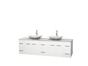 Wyndham Collection Centra 80 inch Double Bathroom Vanity in Matte White White Man Made Stone Countertop Arista White Carrera Marble Sinks and No Mirror
