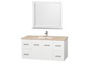 Wyndham Collection Centra 48 inch Single Bathroom Vanity in Matte White Ivory Marble Countertop Square Porcelain Undermount Sink and 36 inch Mirror
