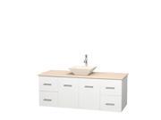 Wyndham Collection Centra 60 inch Single Bathroom Vanity in Matte White Ivory Marble Countertop Pyra Bone Porcelain Sink and No Mirror