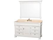Wyndham Collection Andover 60 inch Single Bathroom Vanity in White with Ivory Marble Countertop Undermount Oval Sink and 56 inch Mirror