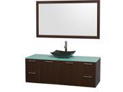 Wyndham Collection Amare 60 inch Single Bathroom Vanity in Espresso Green Glass Countertop Arista Black Granite Sink and 58 inch Mirror