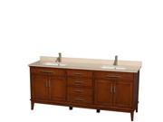 Wyndham Collection Hatton 80 inch Double Bathroom Vanity in Light Chestnut Ivory Marble Countertop Undermount Square Sinks and No Mirror