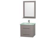 Wyndham Collection Centra 24 inch Single Bathroom Vanity in Gray Oak Green Glass Countertop Square Porcelain Undermount Sink and 24 inch Mirror