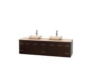 Wyndham Collection Centra 80 inch Double Bathroom Vanity in Espresso Ivory Marble Countertop Avalon Ivory Marble Sinks and No Mirror