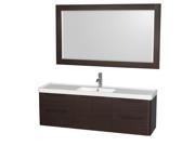Wyndham Collection Murano 60 inch Single Bathroom Vanity in Espresso Acrylic Resin Countertop Integrated Sink and 58 inch Mirror