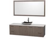 Wyndham Collection Amare 72 inch Single Bathroom Vanity in Gray Oak with White Man Made Stone Top with Black Granite Sink and 70 inch Mirror