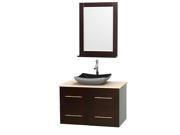 Wyndham Collection Centra 36 inch Single Bathroom Vanity in Espresso Ivory Marble Countertop Altair Black Granite Sink and 24 inch Mirror