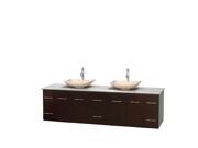 Wyndham Collection Centra 80 inch Double Bathroom Vanity in Espresso White Carrera Marble Countertop Arista Ivory Marble Sinks and No Mirror