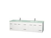 Wyndham Collection Centra 80 inch Double Bathroom Vanity in Matte White Green Glass Countertop Undermount Square Sinks and No Mirror