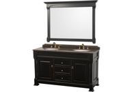 Wyndham Collection Andover 60 inch Double Bathroom Vanity in Black Imperial Brown Granite Countertop Undermount Oval Sinks and 56 inch Mirror