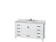 Wyndham Collection Sheffield 60 inch Single Bathroom Vanity in White White Carrera Marble Countertop Undermount Oval Sink and No Mirror