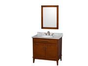 Wyndham Collection Hatton 36 inch Single Bathroom Vanity in Light Chestnut White Carrera Marble Countertop Undermount Oval Sink and 24 inch Mirror