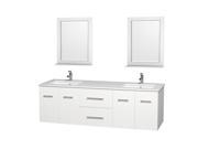 Wyndham Collection Centra 72 inch Double Bathroom Vanity in Matte White White Man Made Stone Countertop Undermount Square Sink and 24 inch Mirrors