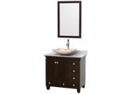 Wyndham Collection Acclaim 36 inch Single Bathroom Vanity in Espresso White Carrera Marble Countertop Arista Ivory Marble Sink and 24 inch Mirror