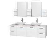 Wyndham Collection Amare 72 inch Double Bathroom Vanity in Glossy White White Man Made Stone Countertop Arista White Carrera Marble Sinks and Medicine Cab