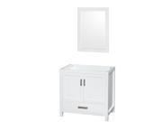 Wyndham Collection Sheffield 36 inch Single Bathroom Vanity in White No Countertop No Sink and 24 inch Mirror