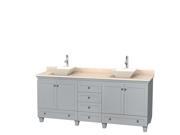 Wyndham Collection Acclaim 80 inch Double Bathroom Vanity in Oyster Gray Ivory Marble Countertop Pyra Bone Porcelain Sinks and No Mirrors