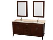 Wyndham Collection Hatton 72 inch Double Bathroom Vanity in Dark Chestnut Ivory Marble Countertop Undermount Square Sinks and Medicine Cabinets