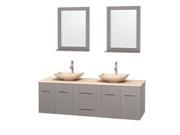 Wyndham Collection Centra 72 inch Double Bathroom Vanity in Gray Oak Ivory Marble Countertop Arista Ivory Marble Sinks and 24 inch Mirrors
