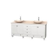 Wyndham Collection Acclaim 80 inch Double Bathroom Vanity in White Ivory Marble Countertop Arista Ivory Marble Sinks and No Mirrors