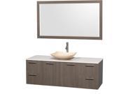Wyndham Collection Amare 60 inch Single Bathroom Vanity in Gray Oak White Man Made Stone Countertop Arista Ivory Marble Sink and 58 inch Mirror