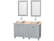 Wyndham Collection Acclaim 60 inch Double Bathroom Vanity in Oyster Gray Ivory Marble Countertop Pyra White Porcelain Sinks and 24 inch Mirrors