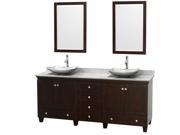 Wyndham Collection Acclaim 80 inch Double Bathroom Vanity in Espresso White Carrera Marble Countertop Arista White Carrera Marble Sinks and 24 inch Mirror